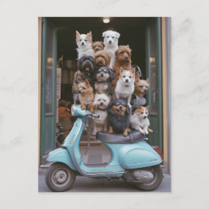 Puppy-Packed Vespa Adventure Postcard
