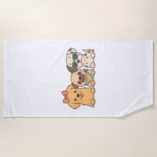 Puppy Pals � Cute Trio of Dogs in Pastel Style Beach Towel