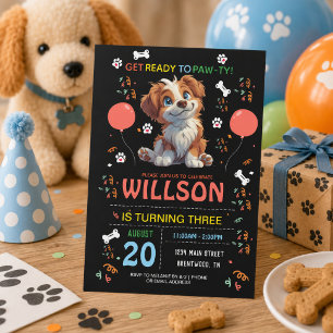 Puppy Party Birthday Cute Kids Dog Theme Invitation