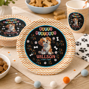 Puppy Party Birthday Cute Kids Dog Theme Paper Plate