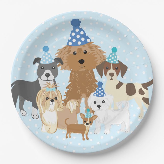 Puppy Party Blue Paper Plate for Kids Birthday  (Front)