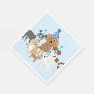 Puppy Party Blue Paper Plate for Kids Birthday Napkin