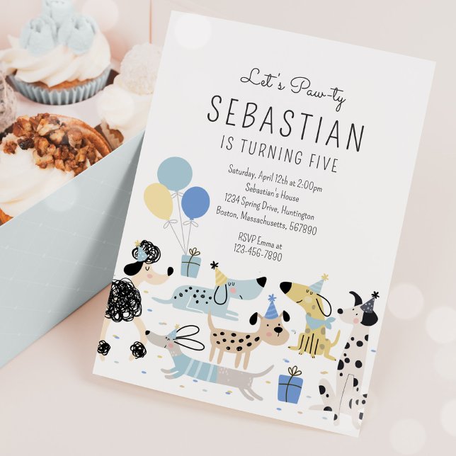 Puppy Party Boy Blue Puppy Pet Birthday Party Invitation (Creator Uploaded)