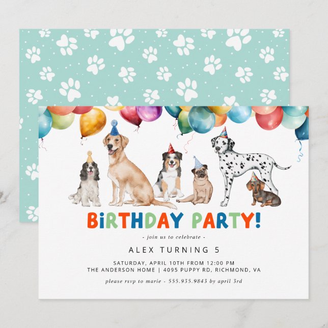 Puppy Party | Cute Fun Kids Dog Theme Birthday Invitation (Front/Back)