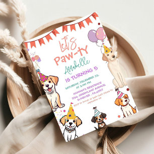 Puppy Party Dog Let's Pawty Birthday  Invitation