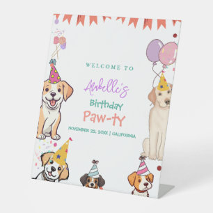 Puppy Party Dog Let's Pawty Birthday Welcome Sign