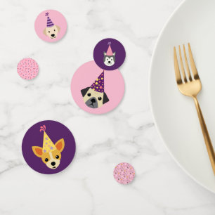 Puppy Party, Dog Party Pink and Purple Confetti