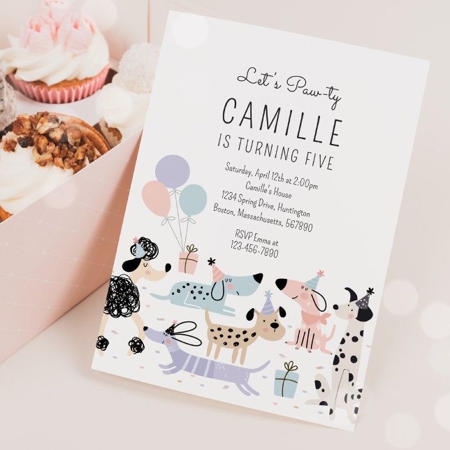 Puppy Party Girl Pink Puppy Pet Birthday Party  Invitation (Creator Uploaded)