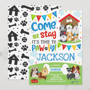 Puppy Party Invitation Doggy Birthday Pawty Boy