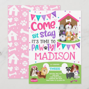Puppy Party Invitation Pink Doggy Birthday Pawty