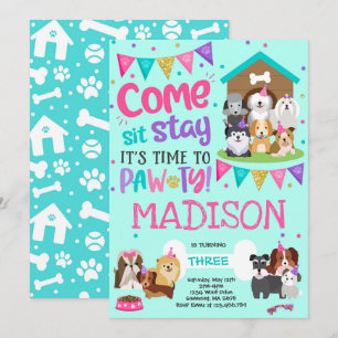 Puppy Party Invitation Pink Doggy Birthday Pawty