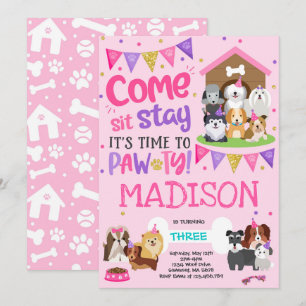 Puppy Party Invitation Pink Doggy Birthday Pawty