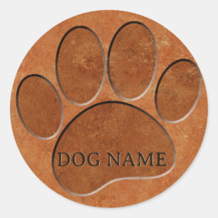 Puppy Paw Faux Terracotta Print Custom Name Classic Round Sticker