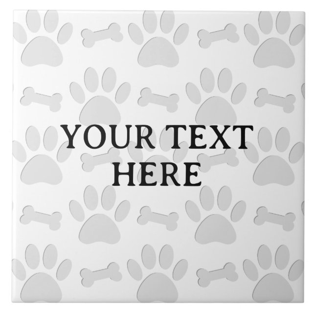 Puppy Paw Prints and Bones Custom Text Individual  Tile (Front)