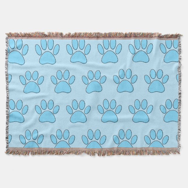 Puppy Paw Prints In Baby Blue Throw Blanket (Front)