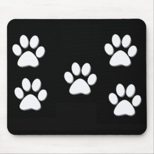 Puppy Paw Prints White on Black Mouse Mat