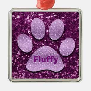 Puppy Paw Purple Faux Glitter Metal Tree Decoration