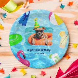 Puppy Pawty Birthday Dog Pool Party Paper Plate