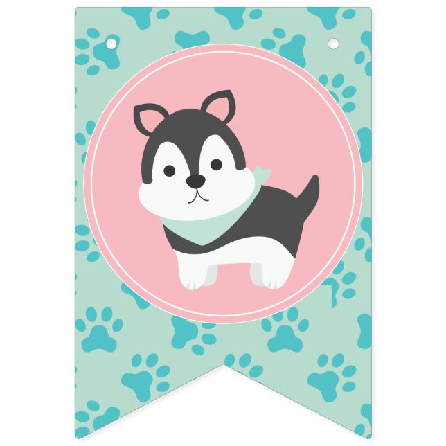 Puppy Pawty Birthday Party bunting banner (Sixteenth Flag)