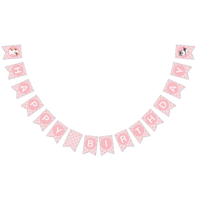 Puppy Pawty Birthday Party bunting banner pink (All)