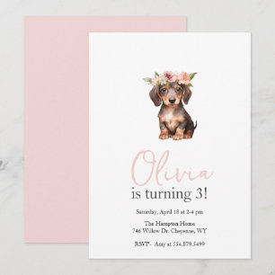 Puppy Pawty Dachshund kids Birthday Party  Invitation