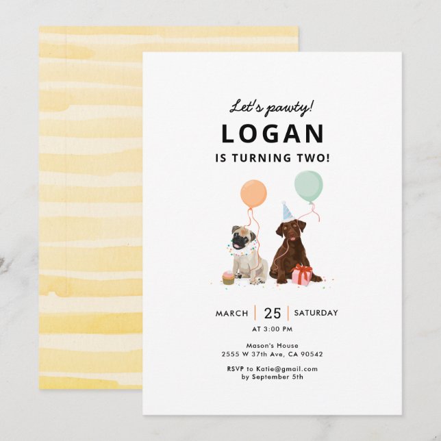 Puppy Pawty Dog Birthday Party  Invitation (Front/Back)