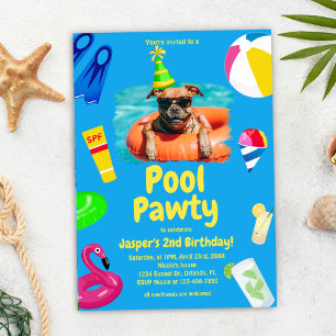 Puppy Pawty Dog Birthday Pool Party Invitation