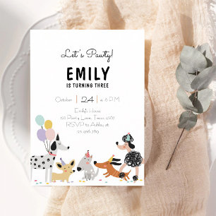 Puppy Pawty Modern Girl Dog Birthday Invitation
