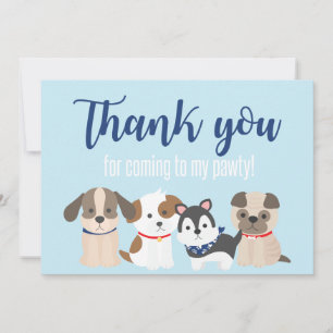 Puppy Pawty Thank You Card blue