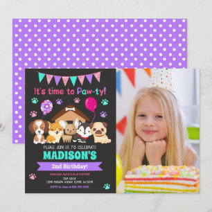 Puppy Photo Birthday Invitation / Girl Paw-ty
