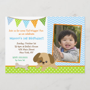 Puppy Photo Birthday Party Invitations for boys