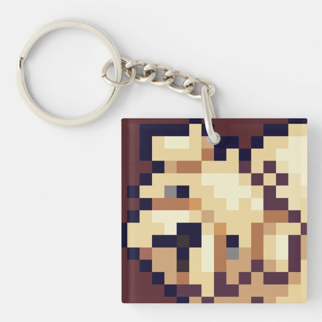 Puppy Pixelart, Pixel Art Key Ring (Front)