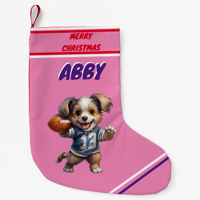 Puppy Playing Football Christmas Stocking / Name (Front)