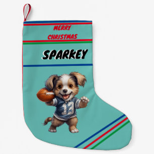 Puppy Playing Football Christmas Stocking / Name