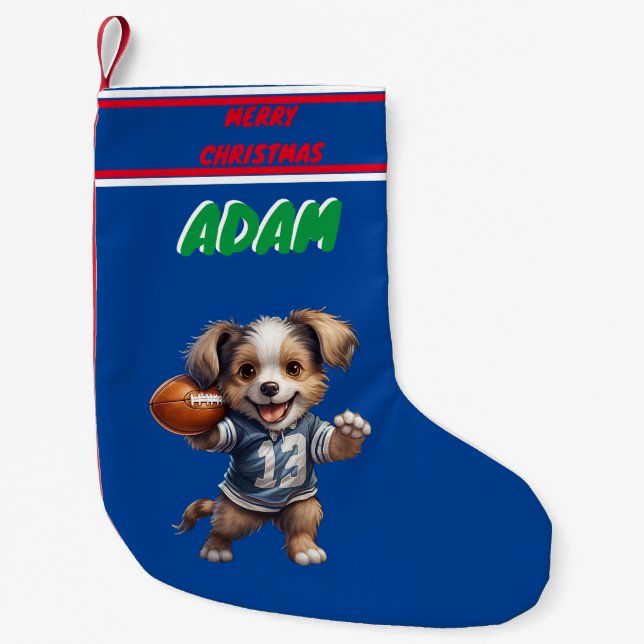 Puppy Playing Football Christmas Stocking / Name (Front)