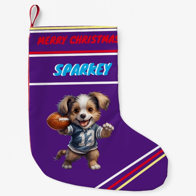 Puppy Playing Football Christmas Stocking / Name (Front)