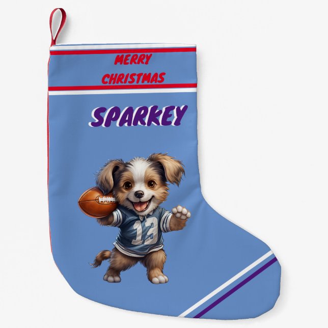 Puppy Playing Football Christmas Stocking / Name (Front)
