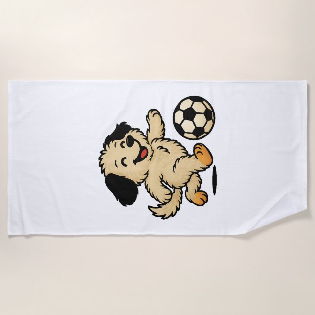Puppy playing Soccer Beach Towel (Front)