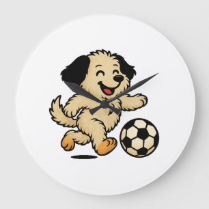 Puppy playing Soccer Large Clock