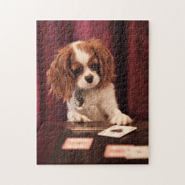 Puppy Plays Cards Jigsaw Puzzle (Vertical)