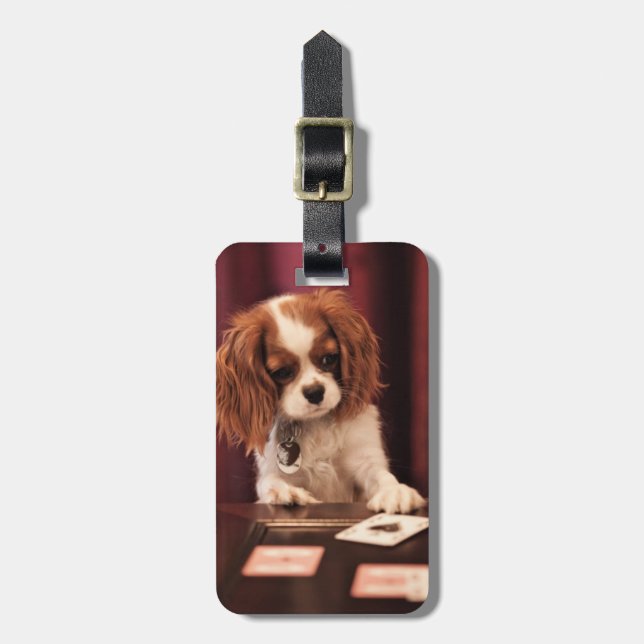Puppy Plays Cards Luggage Tag (Front Vertical)