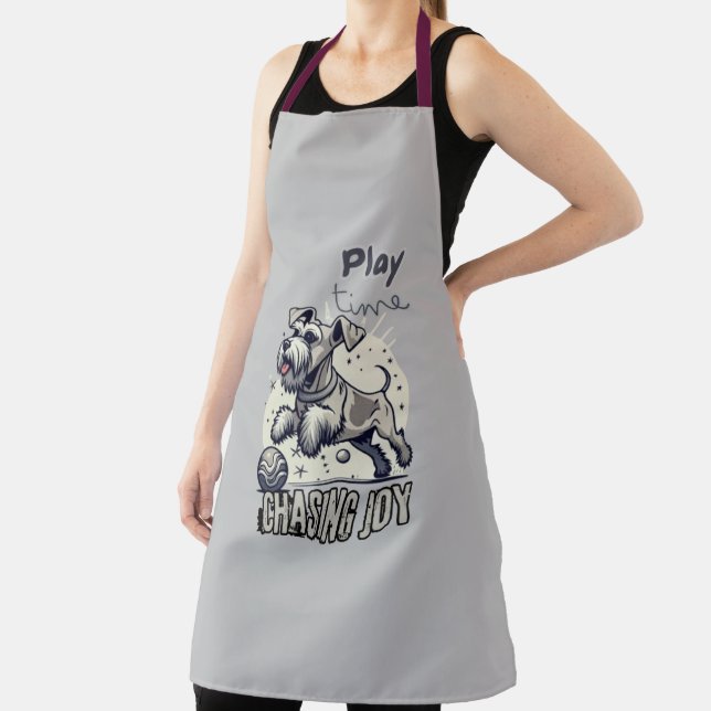 Puppy Playtime: Grey Dog's Ball-Chasing Fun Apron (Insitu)
