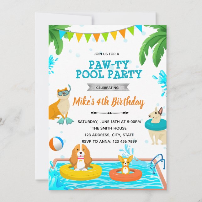 Puppy pool party invitation (Front)