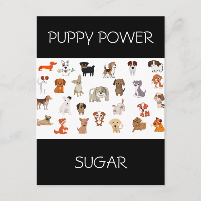 "PUPPY POWER" postcard with custom name of puppy. (Front)