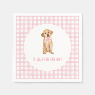 Puppy preppy pink plaid birthday napkin