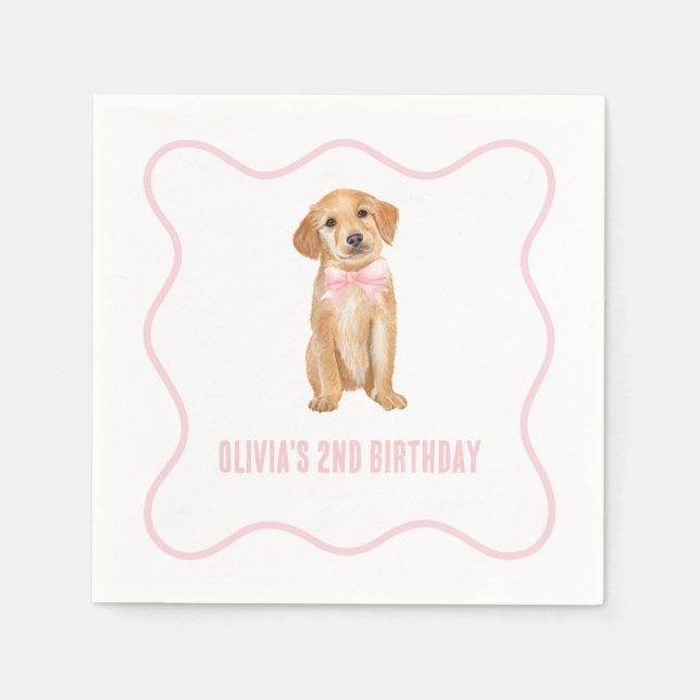 Puppy preppy pink plaid birthday napkin (Front)
