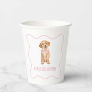 Puppy preppy pink plaid birthday paper cups