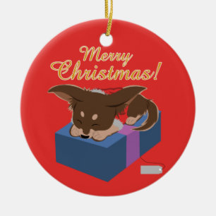 Puppy Present Ceramic Tree Decoration