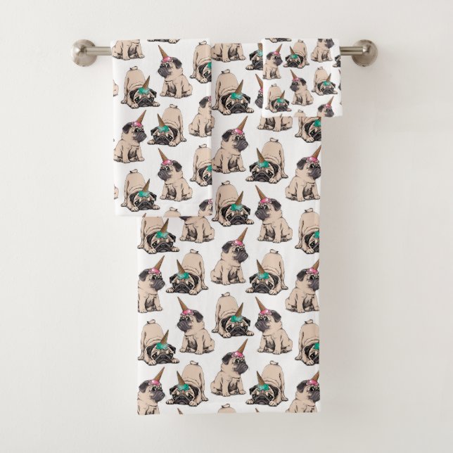 Puppy Pugs | Aspiring Unicorn Pattern Bath Towel Set (Insitu)