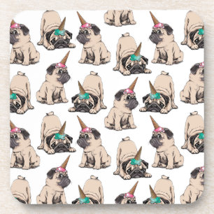 Puppy Pugs Aspiring Unicorn Pattern Coaster